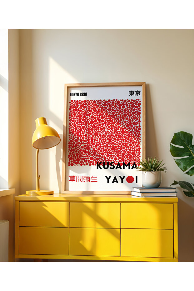 Tokyo Red Dots - Doğal Ahşap Çerçeveli Tablo - İllüstrasyon Poster - Curated By Push - 3