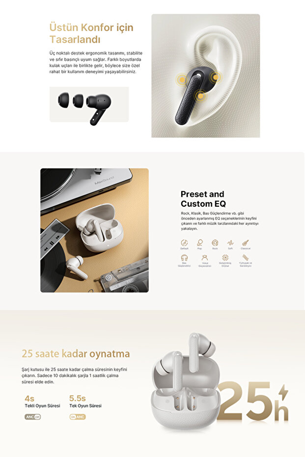Buds Anc Ht15 Bluetooth Kulaklık 45 Db. Anc 6 Mikrofon Enc - Çift Cihaz Gürültü Engelleme Ipx4 - 5