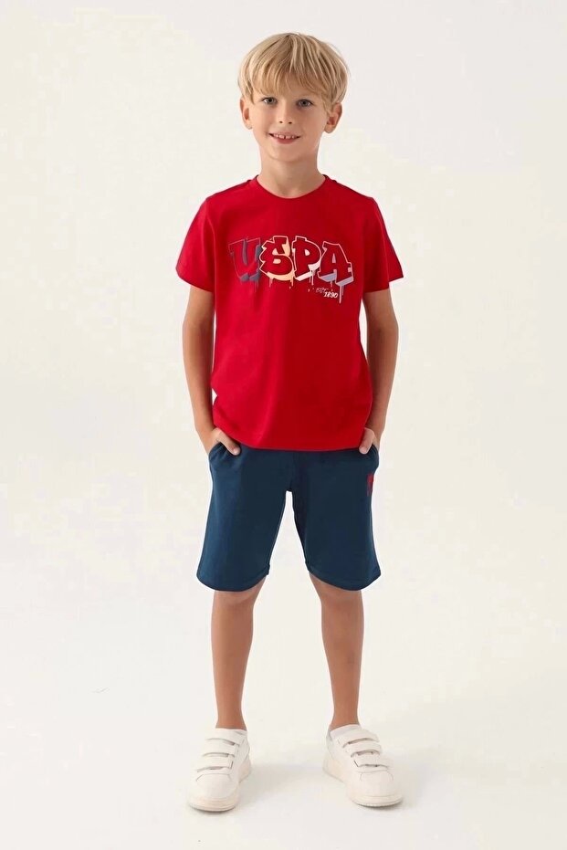 U.S. Polo Assn Licensed Graphic Written Red Boys' Bermuda Suit