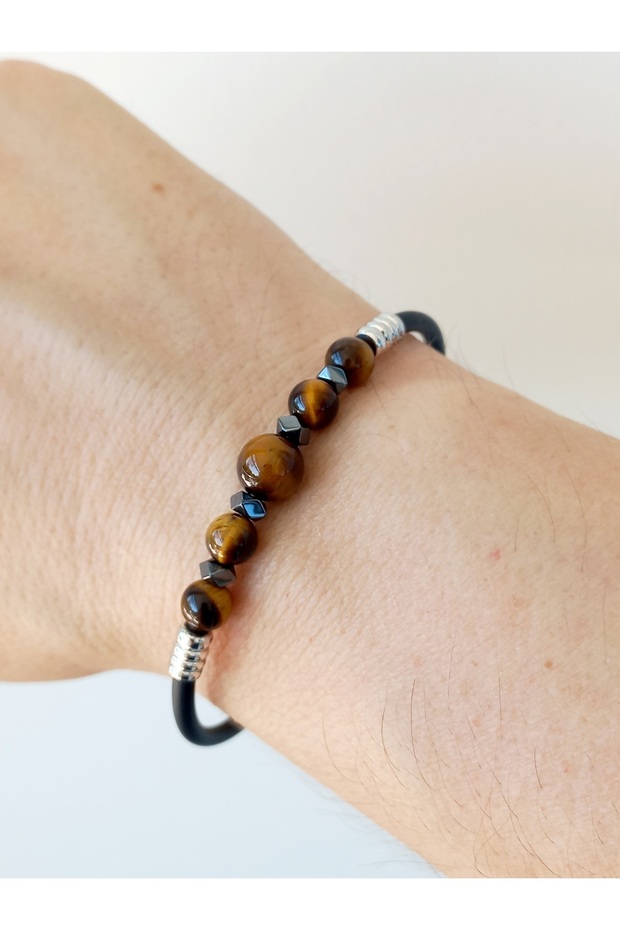 Tiger Eye and Hematite Natural Stone Bracelet
