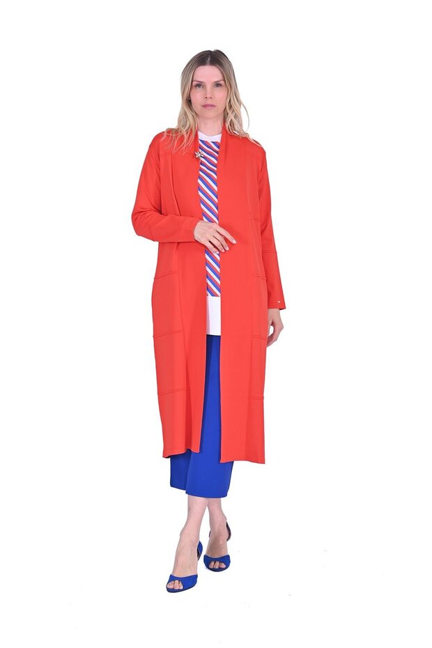 Shawl Collar Knitwear Long Cardigan Oranj