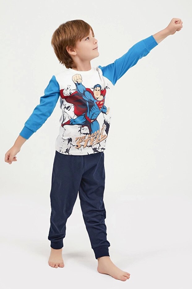 Boy - Licensed The Man Of Steel Cream Long Sleeve Tracksuit Set