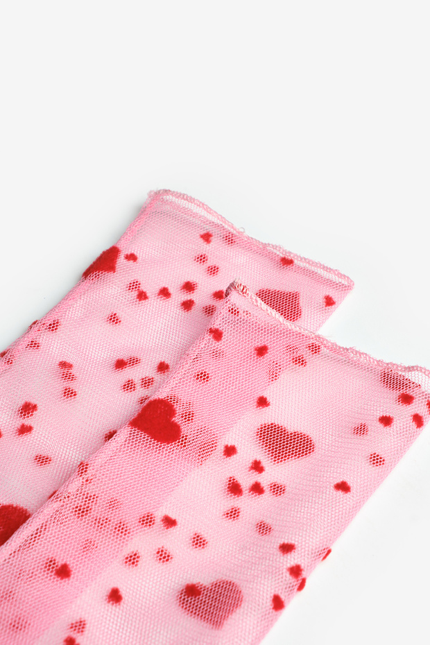 Pembe Flok Kalp Baskılı Kız Çocuk Tül Çorap - 2