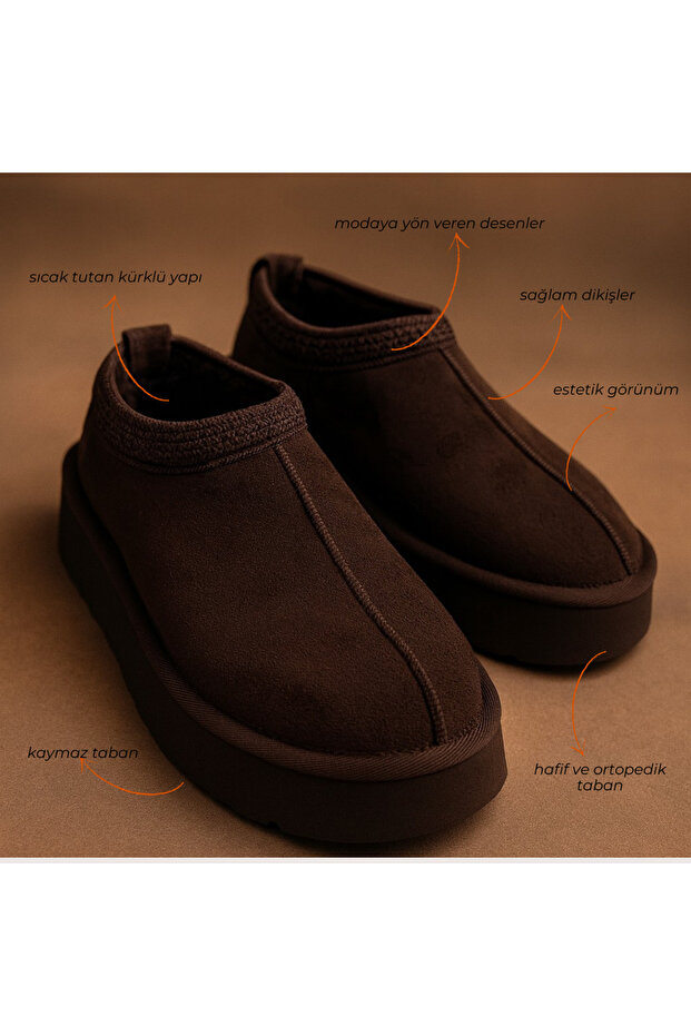 ULTRAMİNİ SABO KALIN TABANLI SÜET KÜRKLÜ KADIN BOT - 4