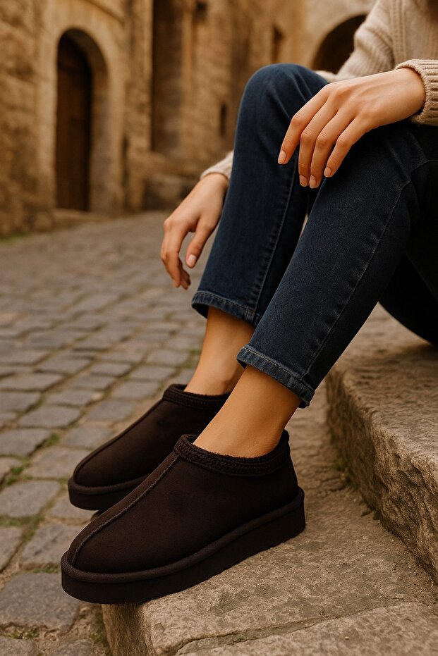 ULTRAMİNİ SABO KALIN TABANLI SÜET KÜRKLÜ KADIN BOT - 3