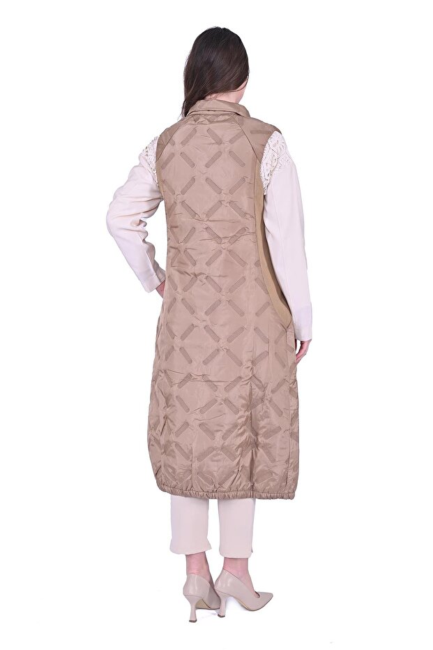 Pervane Kapitone Yelek SÜTLÜKAHVE - 3