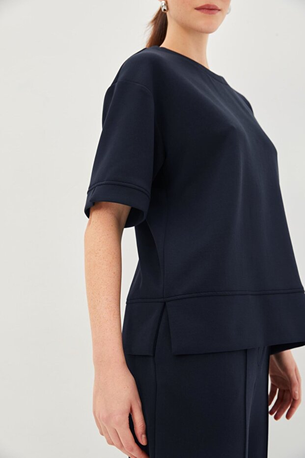 Düz Kesim Oversize Örme Tişört - 4