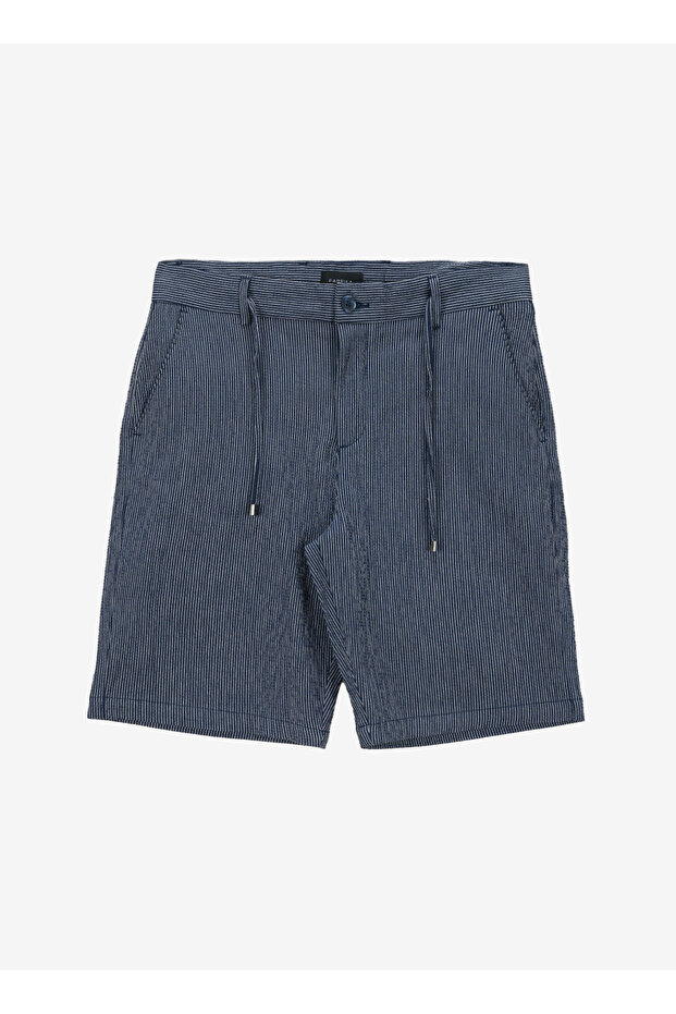 Lacivert Erkek Bağlamalı Bel Basic Fit Bermuda Şort FABRESA - 3