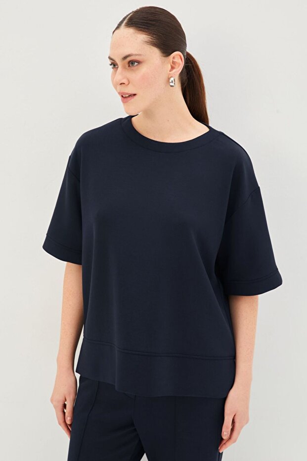 Düz Kesim Oversize Örme Tişört - 3