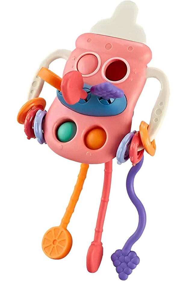 Bottle-Shaped Montessori Teether Toy for Toddlers – Sensory Learning Activity with Pull Str