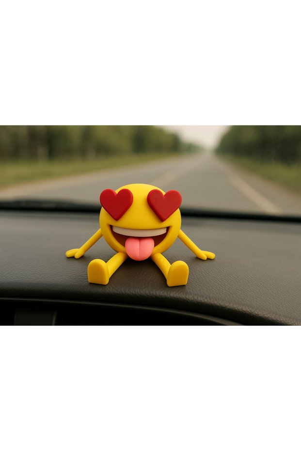 Cute Love Emoji – Animated Figure with Heart and Eyes Car Dashboard Ornament