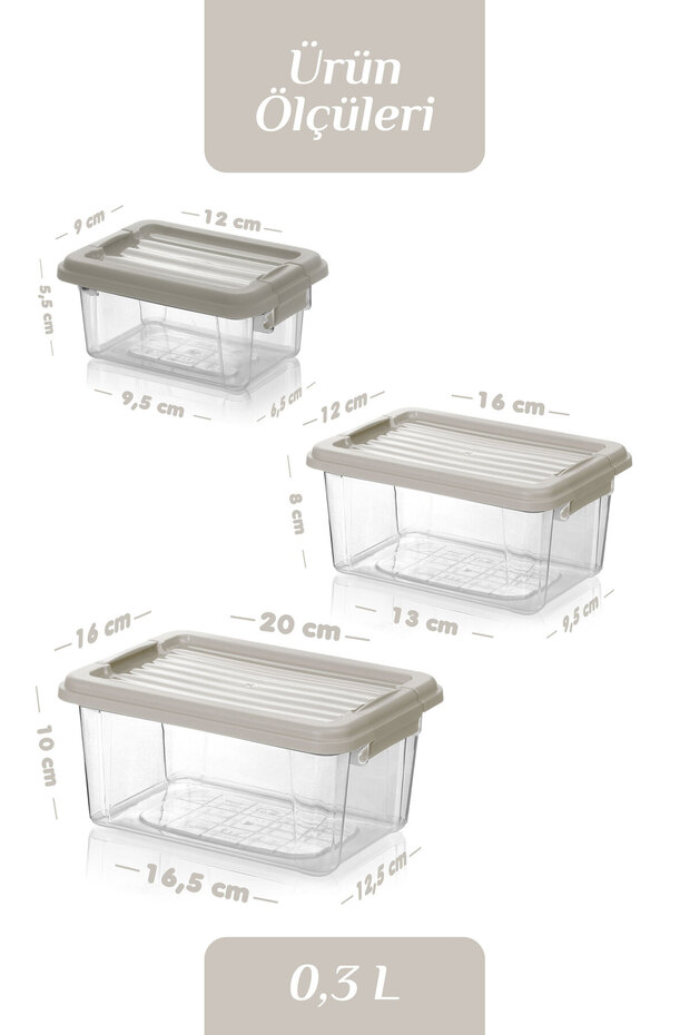 Set of 3 Multi-Purpose Storage Containers with Locking Lids - Refrigerator Organizer Storage Box 0.3-0.8-1.8 Lt - 4