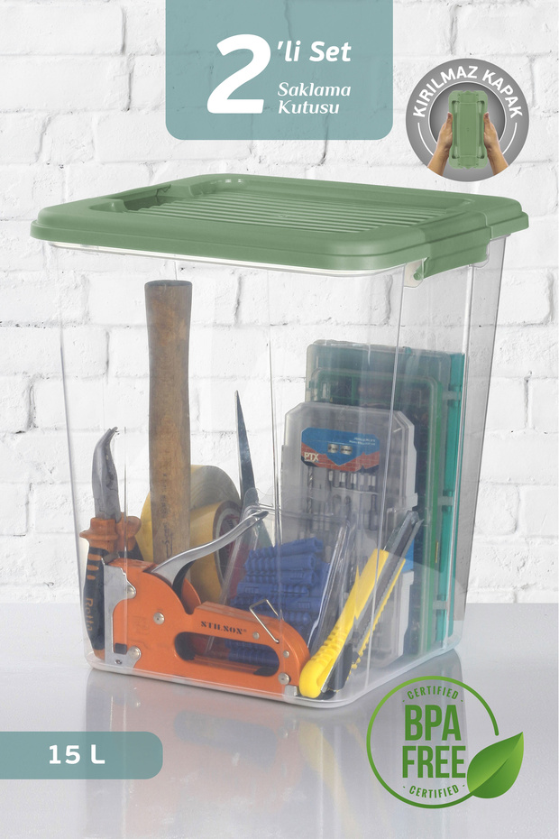 2-Pack Megabox 15L Storage Container - Multi-Purpose Organizer with Locking Lid Pantry Storage Storage Box - 1