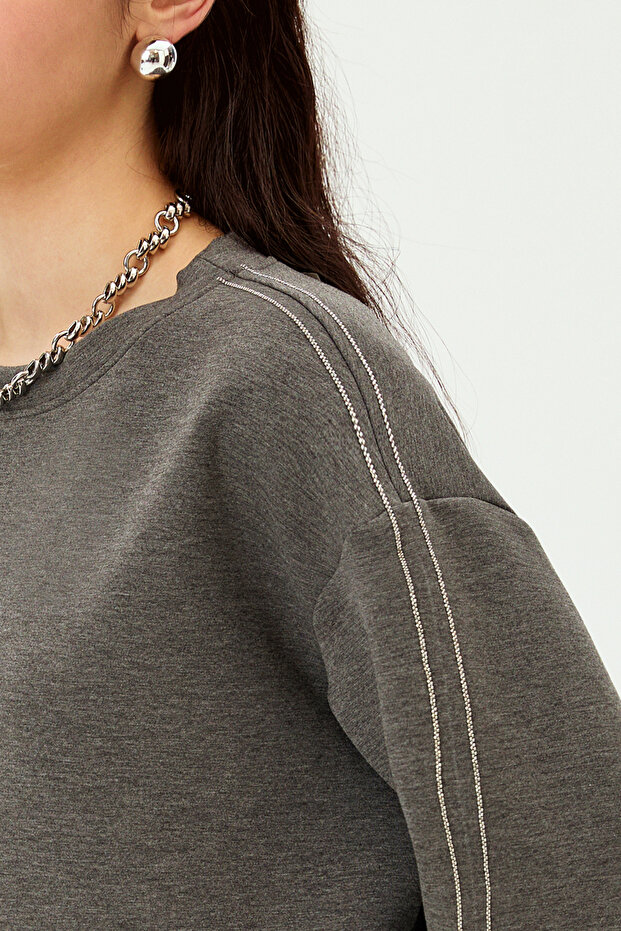 Parlak Taşlı Oversize Sweatshirt - 3