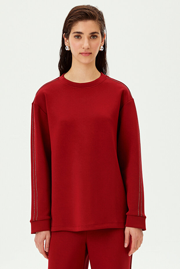 Parlak Taşlı Oversize Sweatshirt - 4