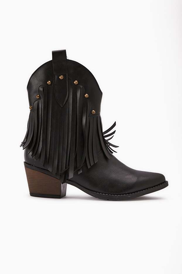 Lillebeth Black Tasseled Western Women's Boots, Women's Bootie
