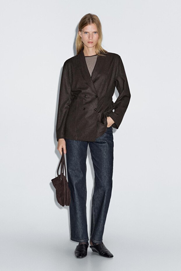 Yün karışımlı kruvaze blazer - 1