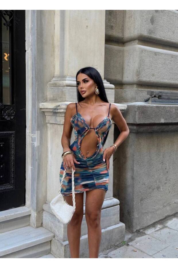 Μίνι βολάν μπλε φόρεμα - 3