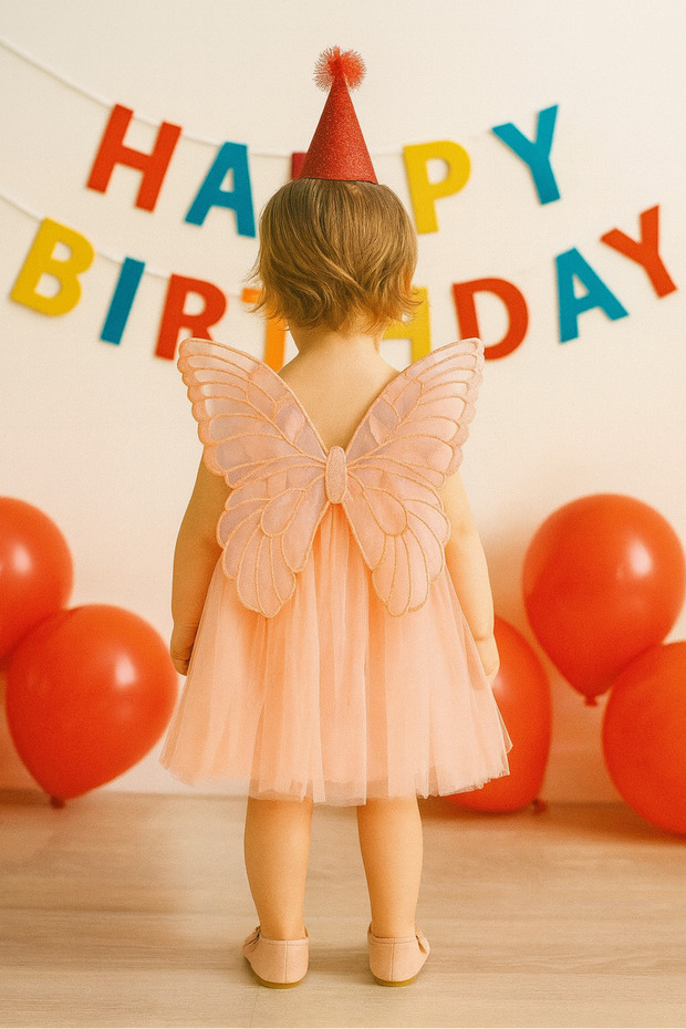 Baby Girl Children's Winged Birthday Party Wedding Special Day Tulle Lined Princess Dress