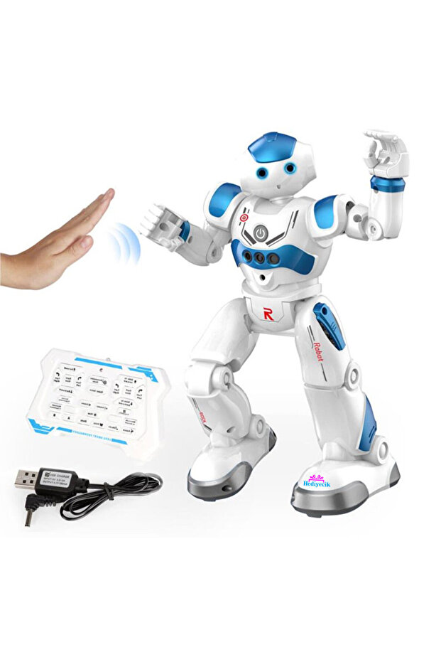 Rc El Sensörlü Uzaktan Kumandalı Şarjlı Akıllı Yapay Zeka Robot 28 Cm Mavi - 1