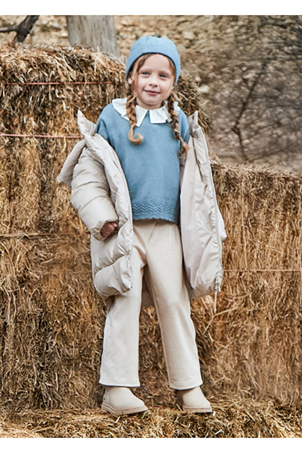 Beige Girl's Pleated Knitted Trousers 4573