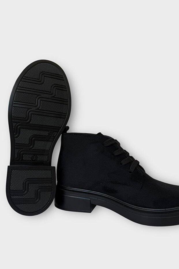 Kadın Nubuk Bağcıklı Yüksek Kauçuk Taban Bot SİYAH - 4