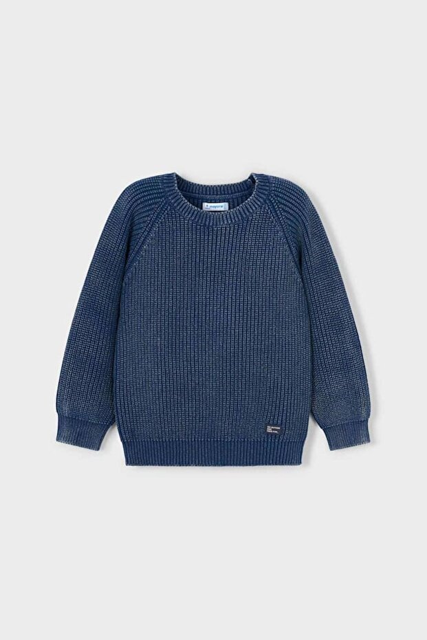 Boy's Knitwear Sweater with Washing Effect and Raglan Sleeves - Blue