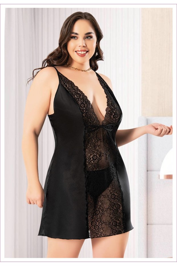 Women's Satin Strap Nightdress with Decoured Lace on the Chest