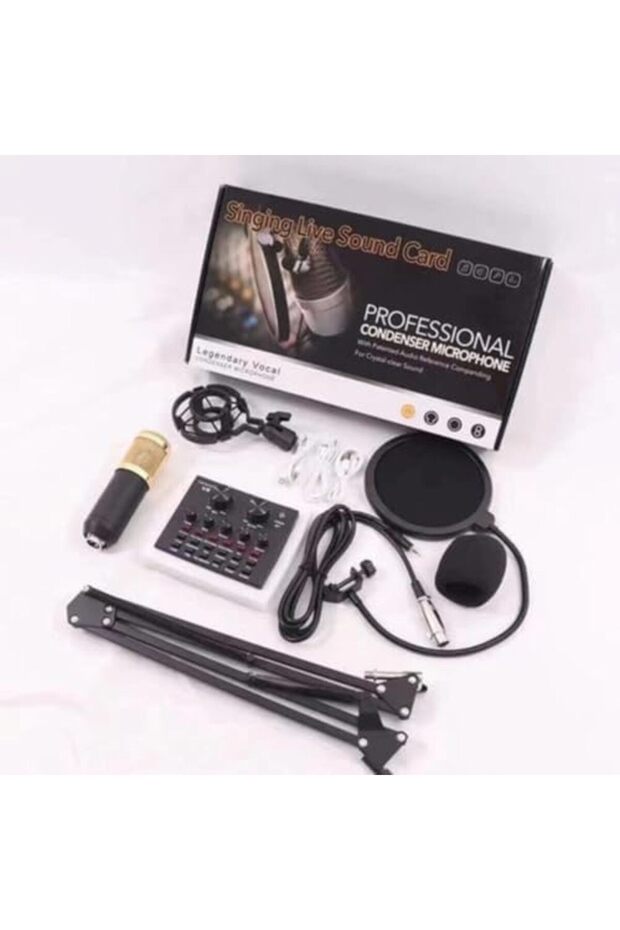 Microphone Bundle with V8 Sound Card for Live Streaming, Podcasting, Studio Recording - BM-800 Mic K - 1