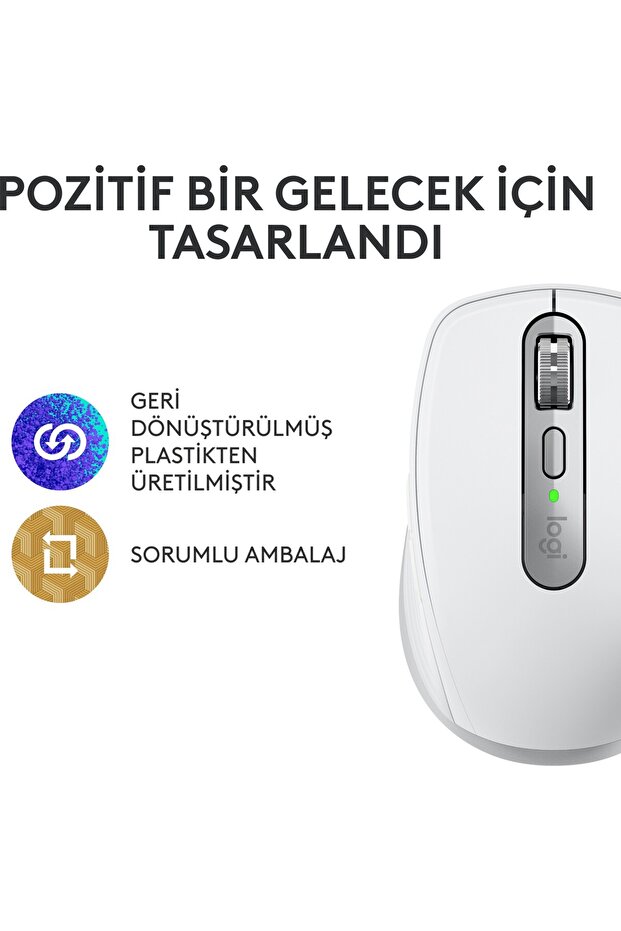 MX Anywhere 3S Kompakt 8000 DPI Optik Sensörlü Sessiz Bluetooth Kablosuz Mouse, Beyaz 910-006930 - 8