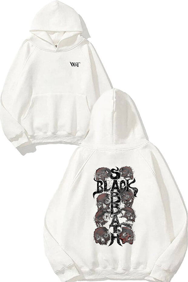 Black Sabbath 2 Design Back Printed White Hooded Sweatshirt