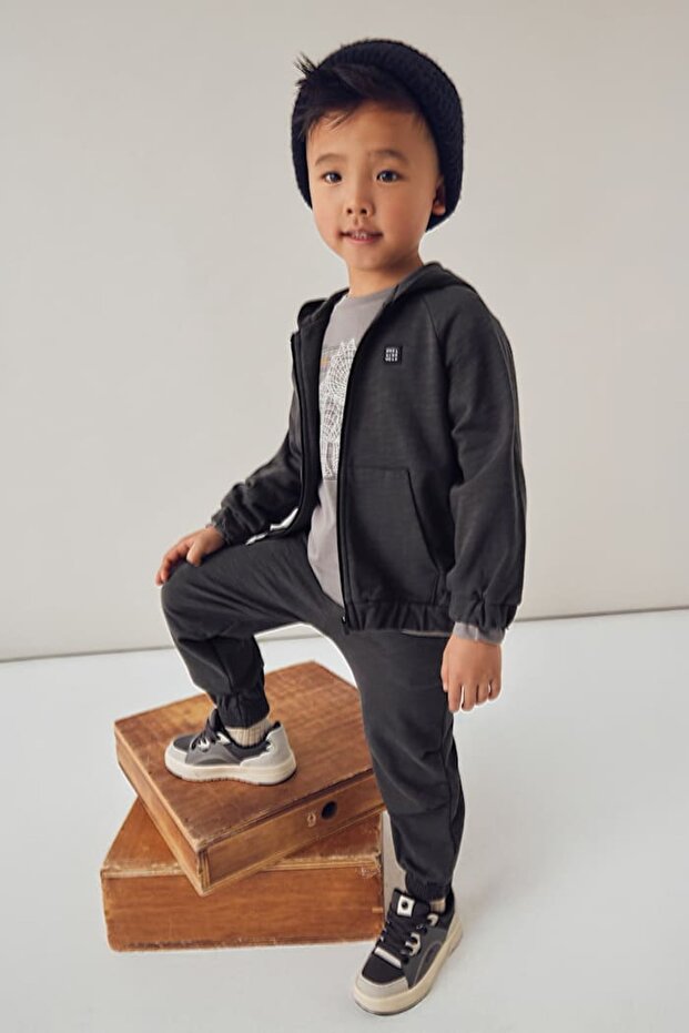 Boy's Hooded Tracksuit Set - Anthracite