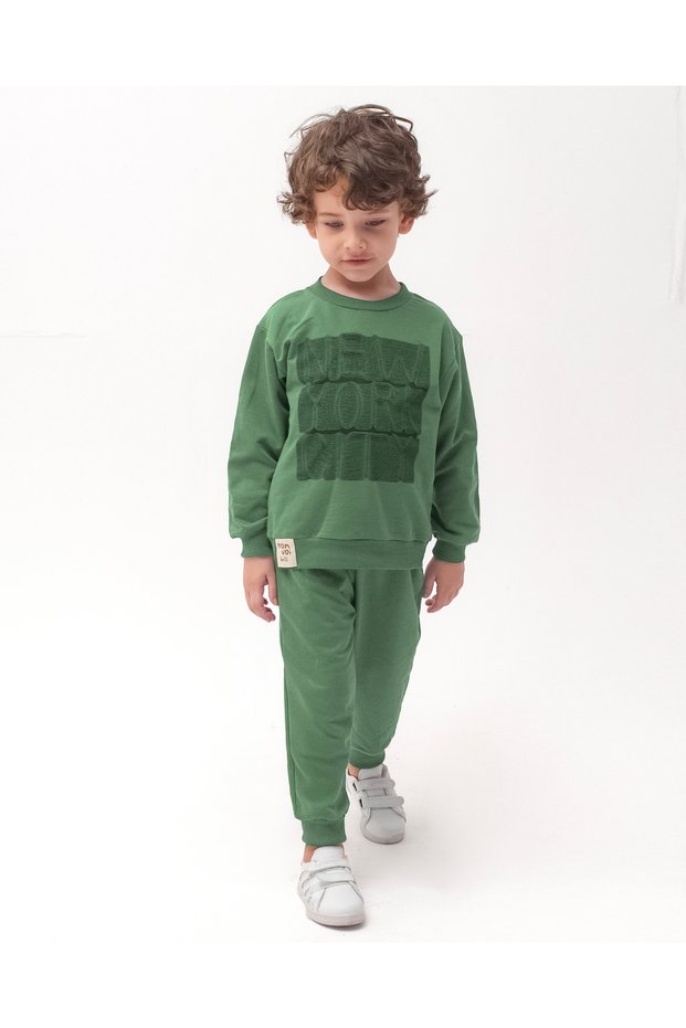 Newyork City Printed Crew Neck Long Sleeve Seasonal Bottom Top Set Baby Boy and Kids Set