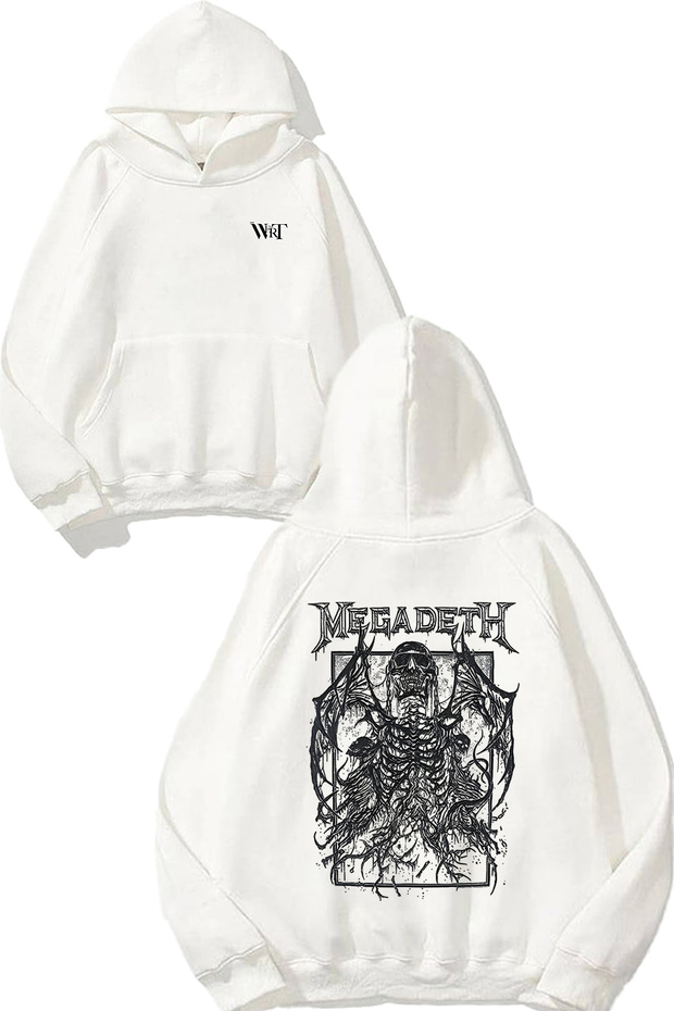 Megadeth Glasses Design Back Printed White Hooded Sweatshirt
