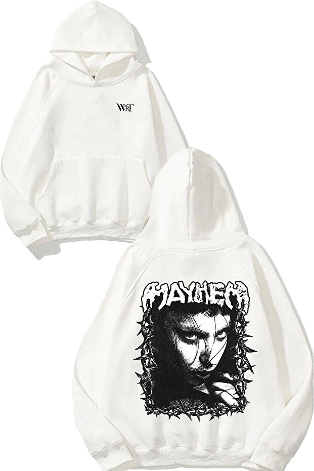Mayhem 6 Design Back Printed White Hooded Sweatshirt