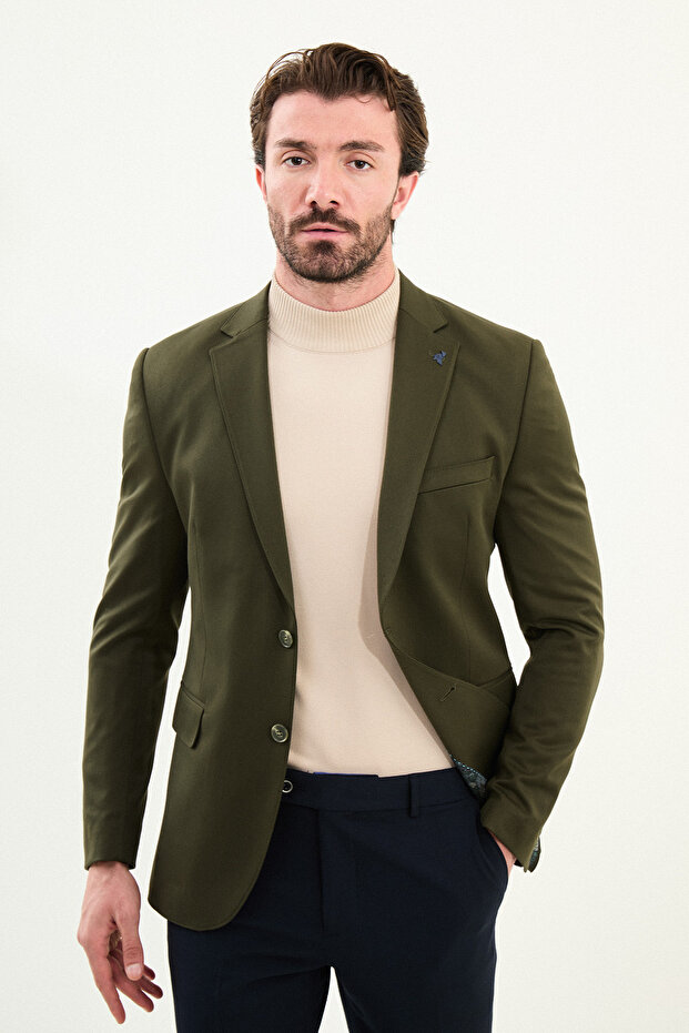 Straight Slim Fit Mono Collar Classic Men's Jacket Khaki - 40275.22K