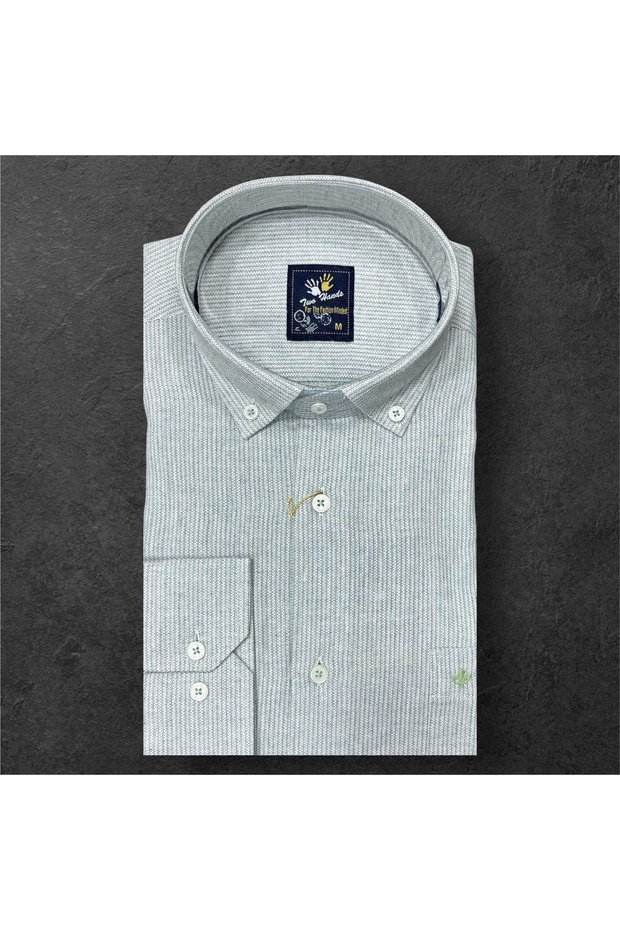 Two Hands Men's Classic Comfortable Fit Long Sleeve Single Pocket Cotton Shirt 816