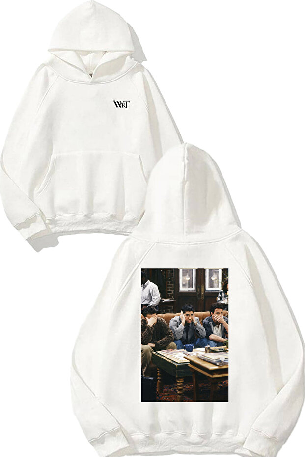 Friends Tv Series 3 Design Back Printed White Hooded Sweatshirt