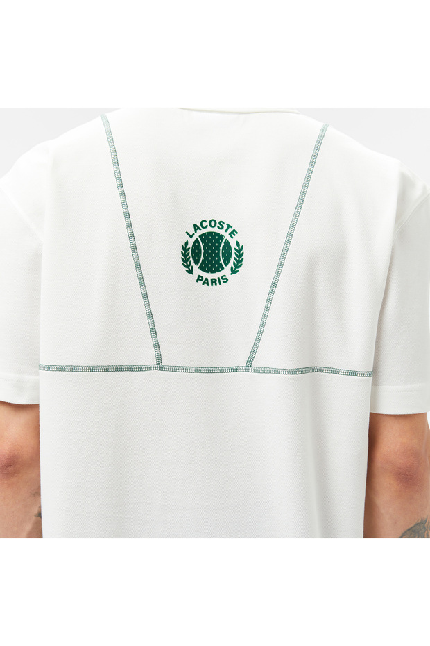 Erkek Loose Fit Desenli Beyaz Polo - 6