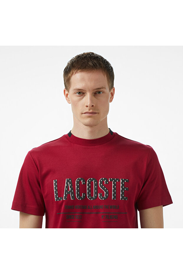 Erkek Slim Fit Bisiklet Yaka Baskılı Bordo T-Shirt - 2
