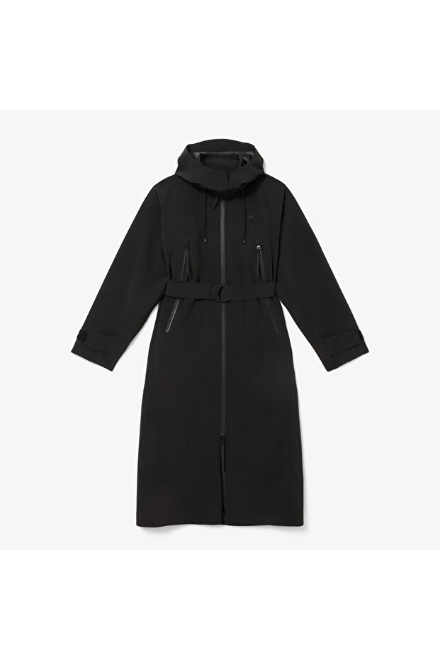 Kadın Oversize Fit Kapüşonlu Siyah Trençkot - 4