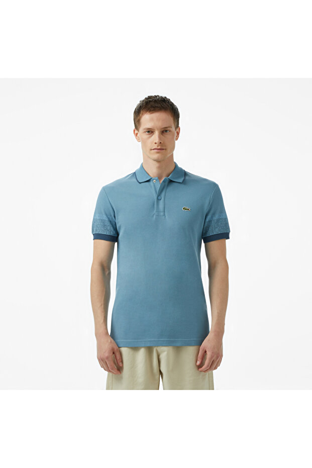 Loose Fit Erkek Baskılı Mavi Polo - 1