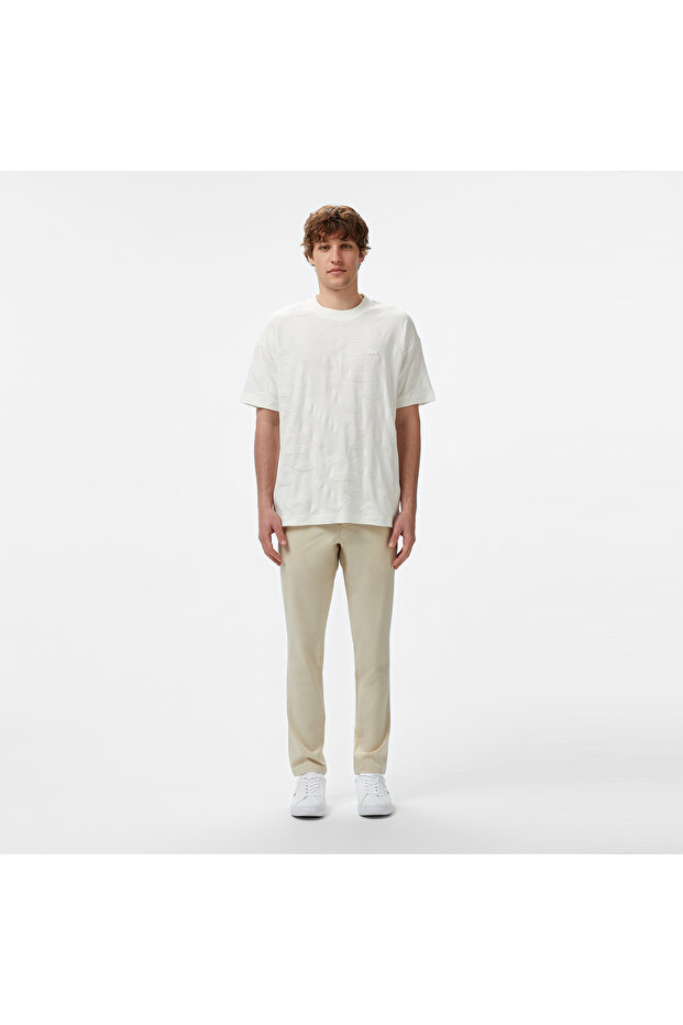 Erkek Bisiklet Yaka Desenli Beyaz T-Shirt - 3