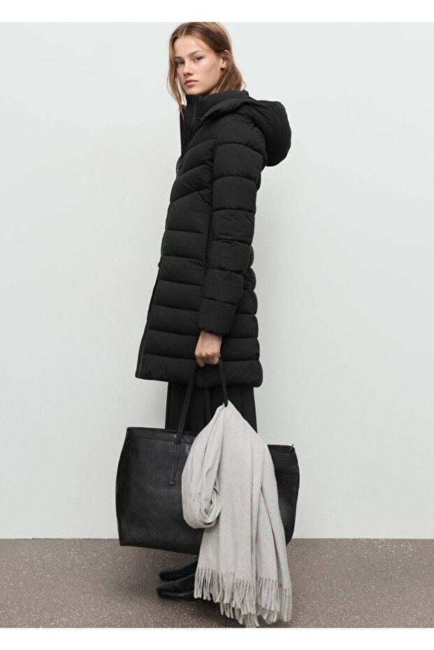Kapüşonlu midi kapitone anorak - 6