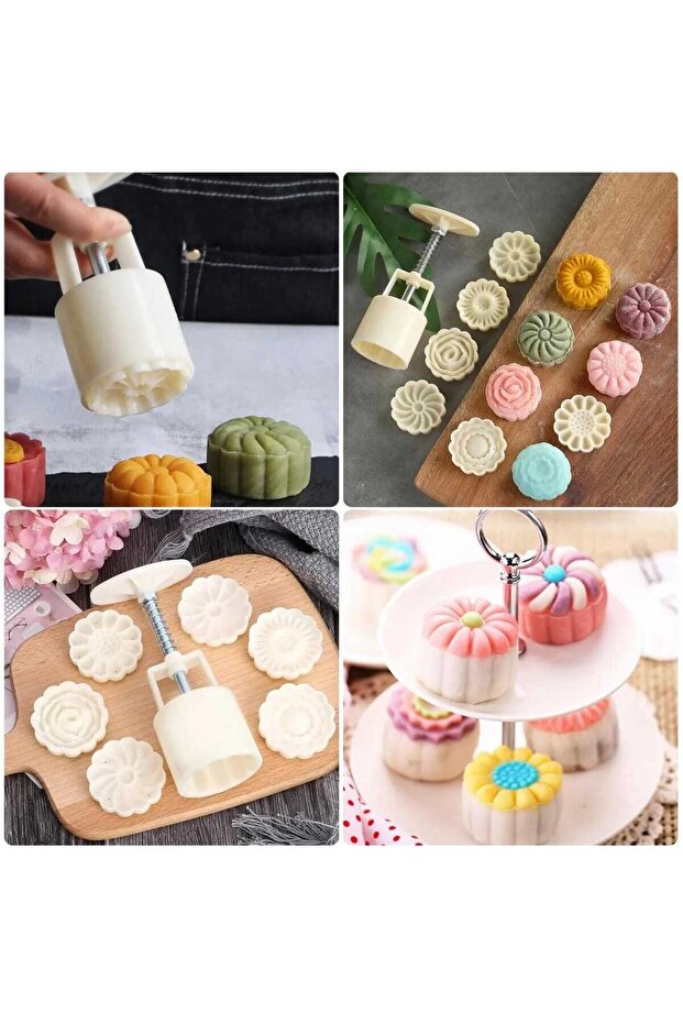 قالب بسكويت دائري على شكل زهرة، قالب بسكويت دائري بنمط مختلط، 7 قطع - 6