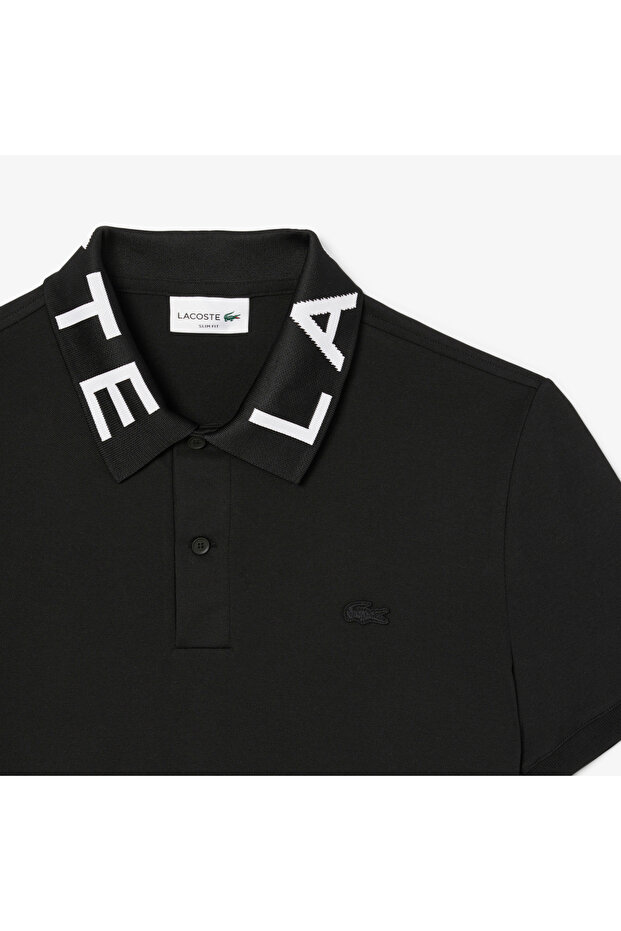Erkek Slim Fit Baskılı Siyah Polo - 5