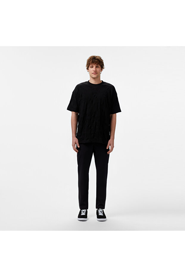 Erkek Bisiklet Yaka Desenli Siyah T-Shirt - 3