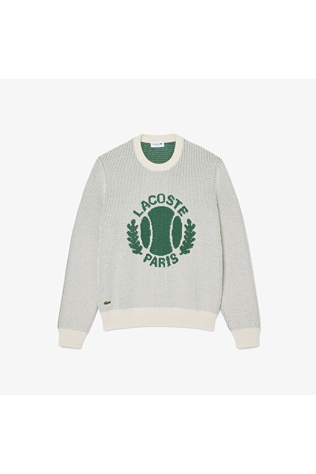 Erkek Classic Fit Bisiklet Yaka Desenli Krem Kazak - 4