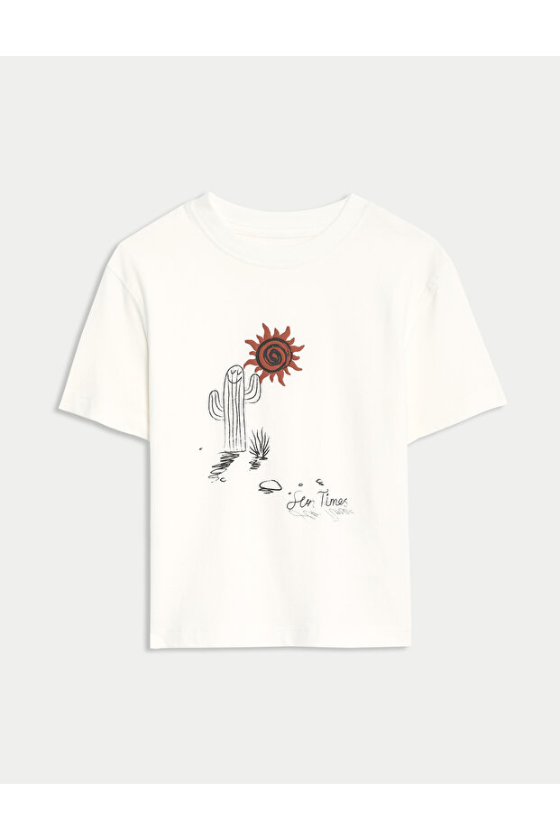 Saf Pamuklu Çöl Grafik Tişörtü (2–8 Yaş) - 6