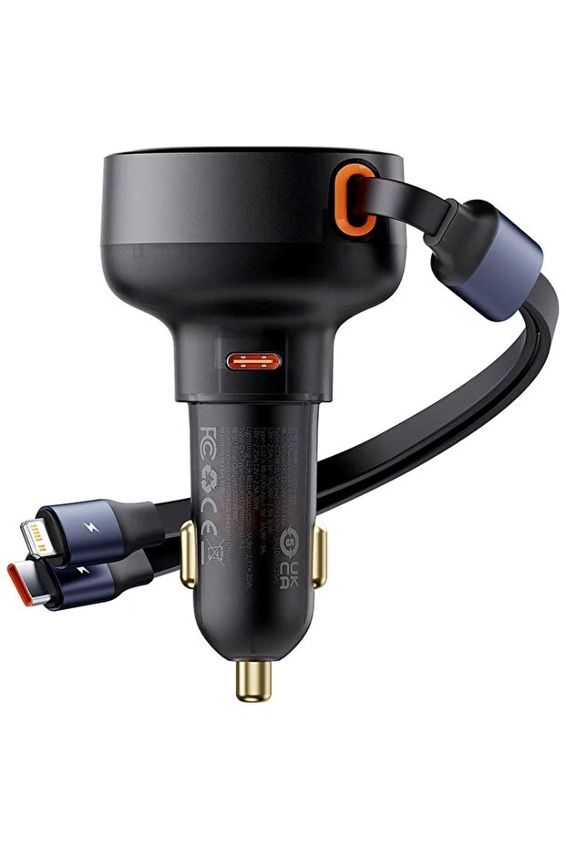 Car charger USB-C with USB-C cable and Lightning 60W